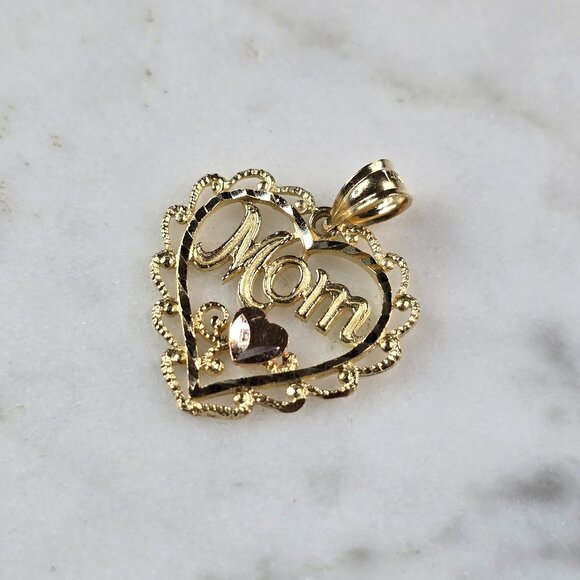 Womens Vintage Estate 14K Yellow & Rose Gold Heart Mom Pendant 1.1g E4228